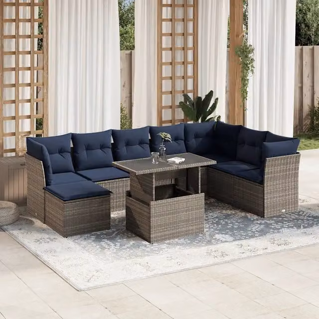 Set Divani da Giardino 9 pz con Cuscini Grigio in Polyrattan 3266791