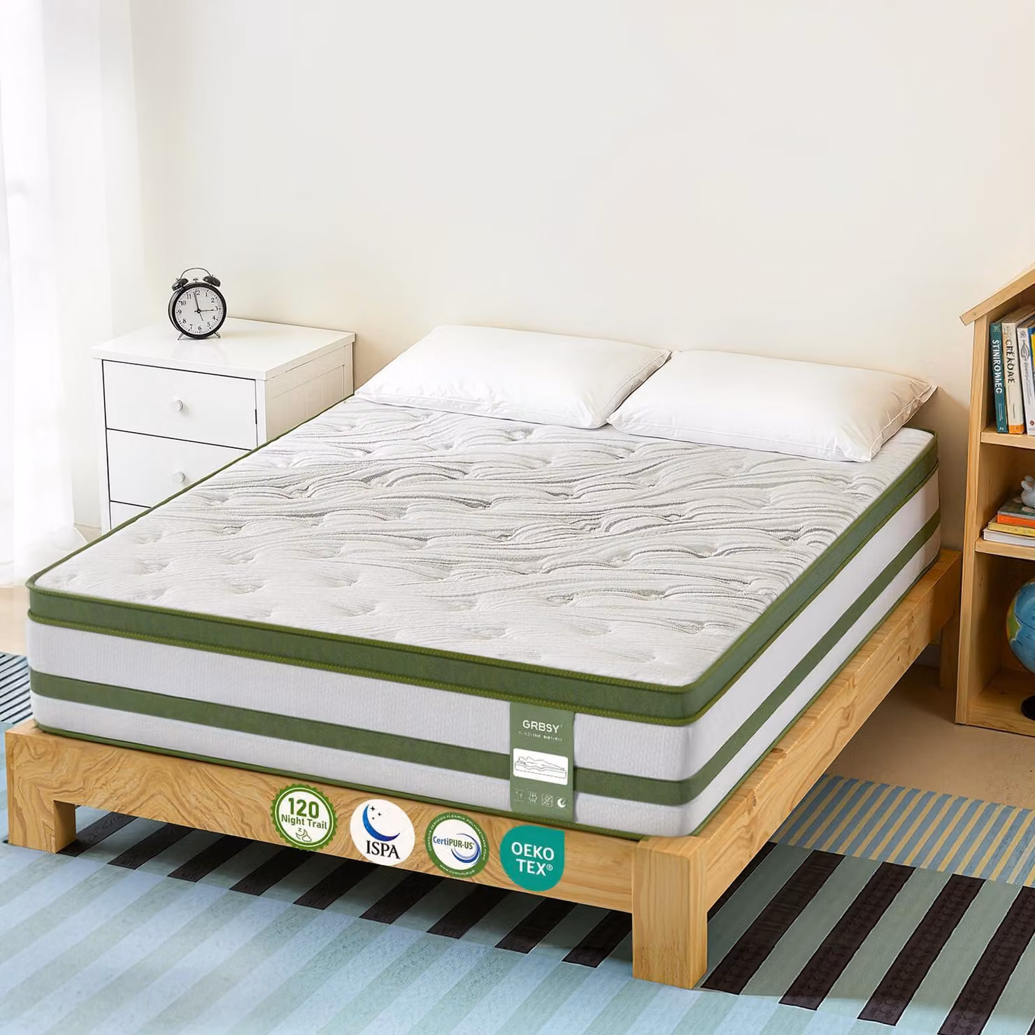 Materasso ibrido, dimensioni 160x200 cm, altezza 30,5 cm, rigidità media (H4), con 7 zone