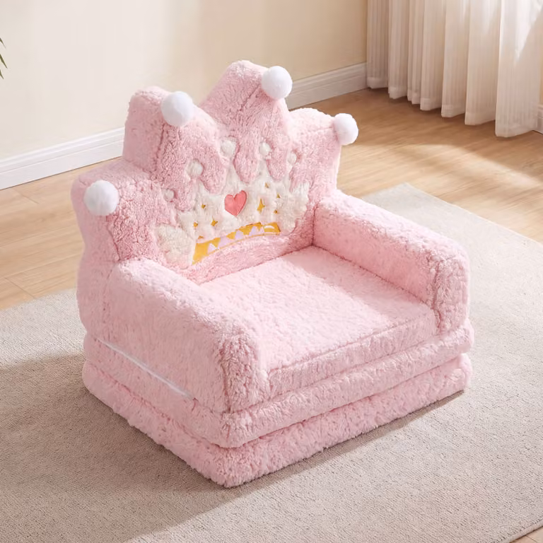 Costway Divano pieghevole per bambini divano letto convertibile con fodera lavabile e tasca portaoggetti, Poltrona imbottita con motivo carino