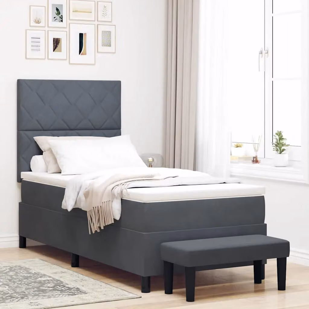 Letto a molle con testiera vidaXL in velluto grigio L: 90 cm, P: 190 cm, H: 128 cm – 1