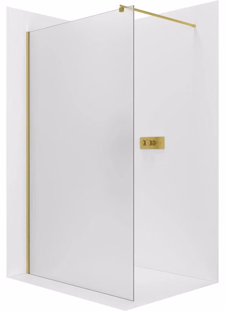 CERANO - Box doccia Walk-in Onyx Round L/P - 8 mm - montante rotondo - dorato, vetro smerigliato - 40x200 cm