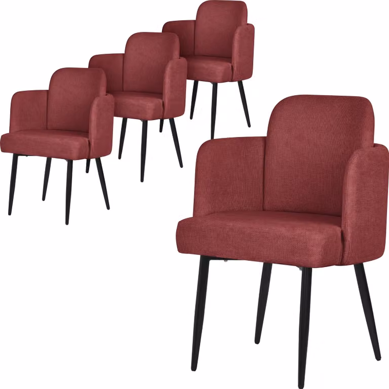 ML-Design set di 4 sedie da pranzo in tessuto rosso sedia da cucina con braccioli e schienale in rattan sedia imbottita con gambe in metallo ergonomica