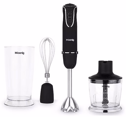 Frullatore ad immersione H.Koenig MIX75 in acciaio inox, 850 W, nero e trasparente con funzione pulse – 1