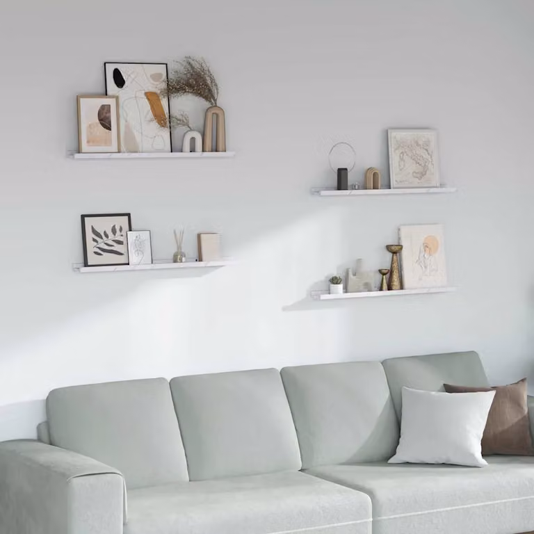 Set di 4 mensole da parete vidaXL in effetto marmo bianco moderno, L: 80 cm, P: 9 cm, H: 3 cm