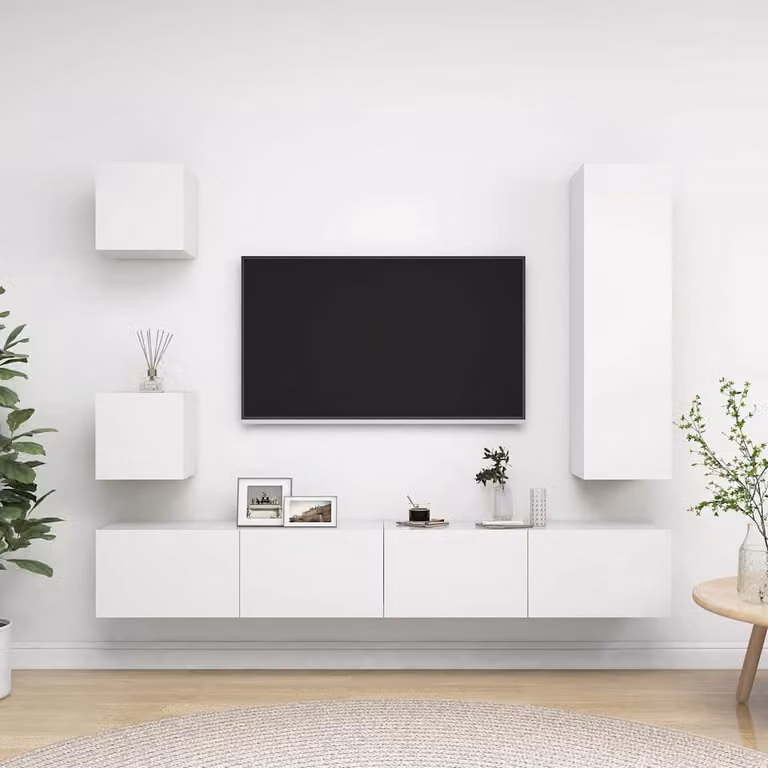 vidaXL Set di Mobili Porta TV 5 pz Bianco in Legno Multistrato con Design Minimalista e Montaggio a Parete
