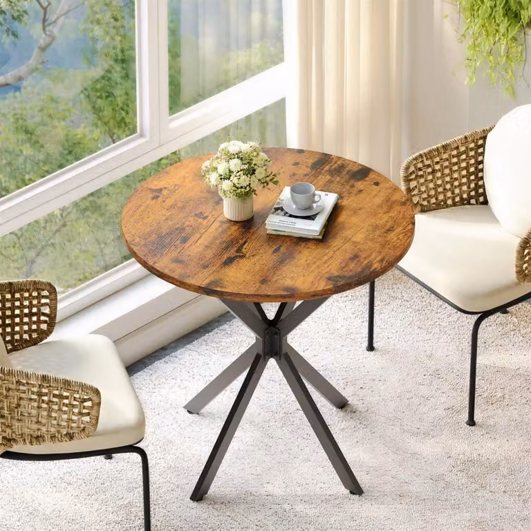 Tavolo da pranzo rotondo in stile industriale, Ø 80 cm, con gambe a X, colore marrone vintage-nero, tavolo da cucina e per l'ufficio a casa