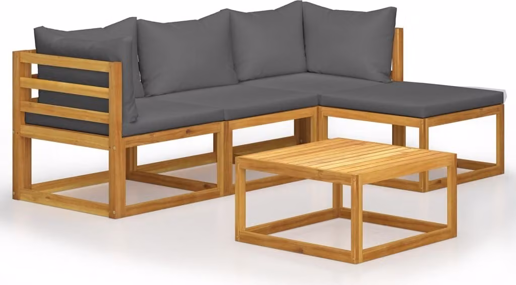 The Living Store Set da giardino 5 pezzi con cuscini in legno massiccio di acacia