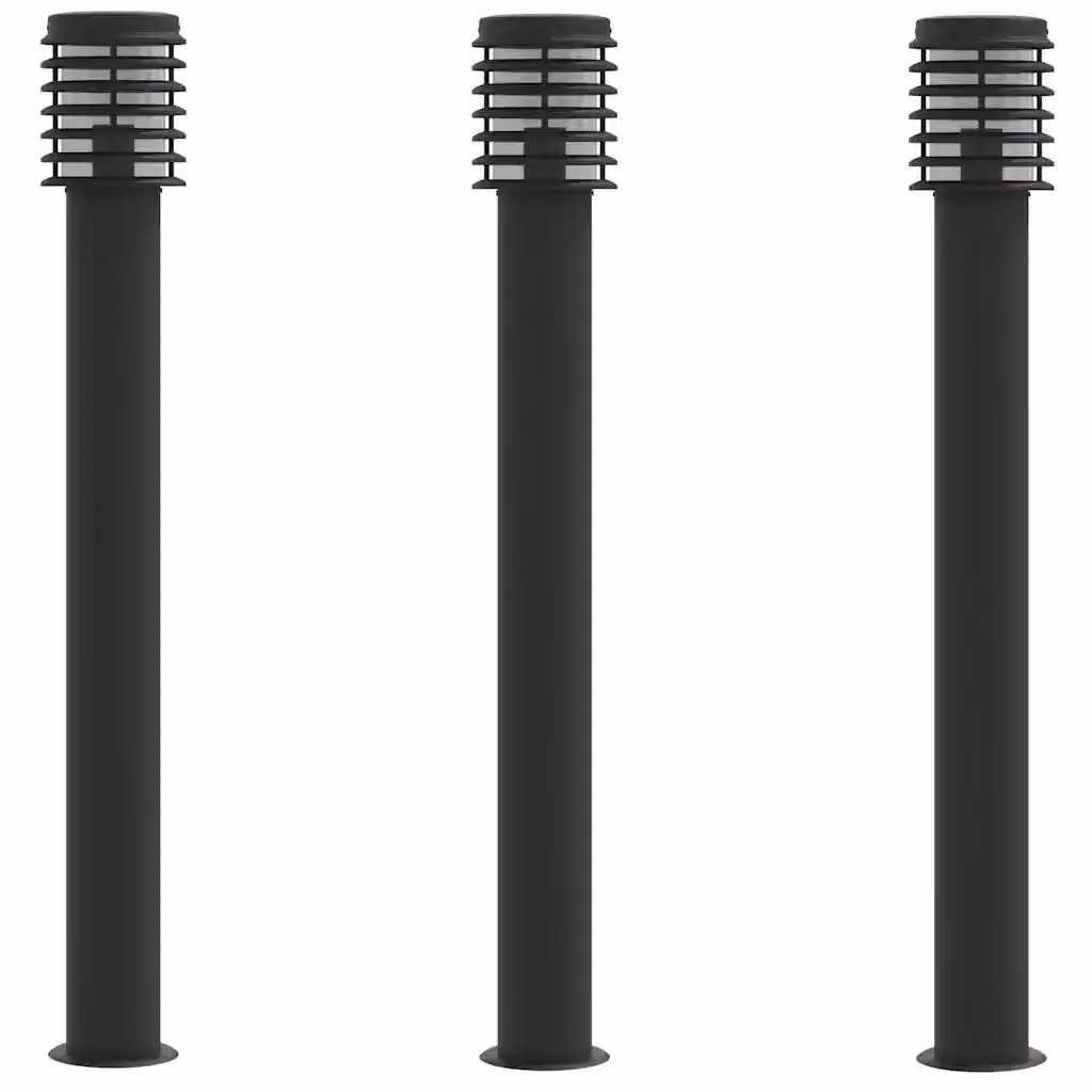 Set di 3 lampade da terra per esterni vidaXL in acciaio inox e plastica, colore nero, Altezza: 110 cm – 2