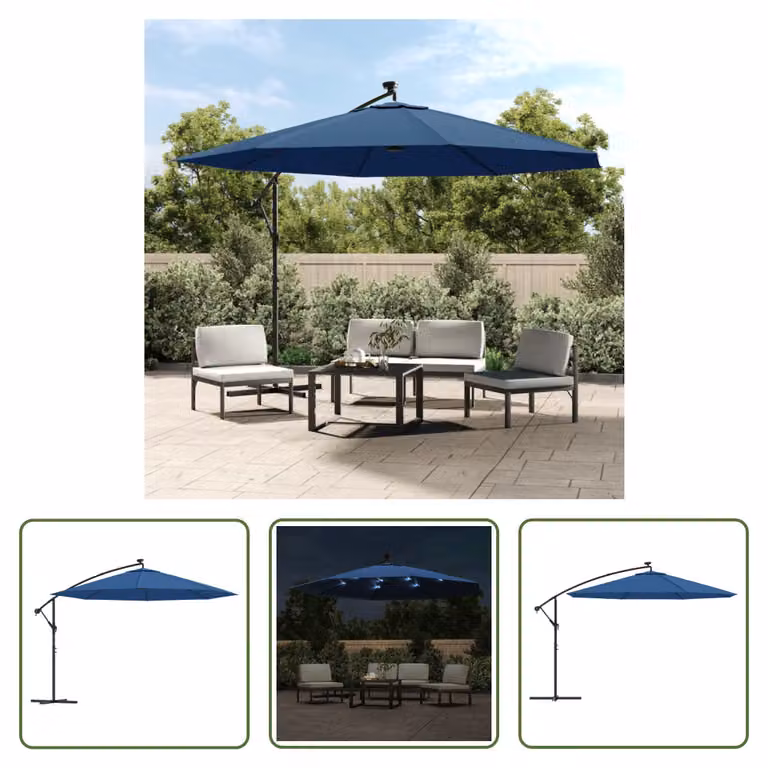 Ombrellone a semaforo The Living Store con luci a LED, azzurro, 350 cm