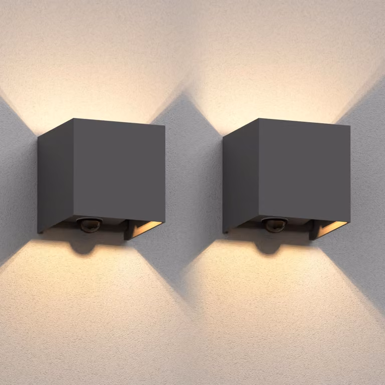 Lampada da parete CUBEL, set da 2, colore antracite, grado di protezione IP65, luce direzionabile verso l'alto e verso il basso, 501 lumen