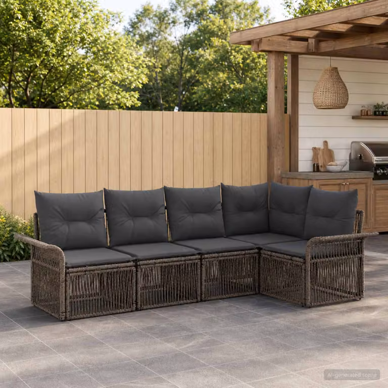 Set Divano da Giardino vidaXL 5 pz a Forma a L Grigio con Cuscini Imbottiti e Struttura in Metallo