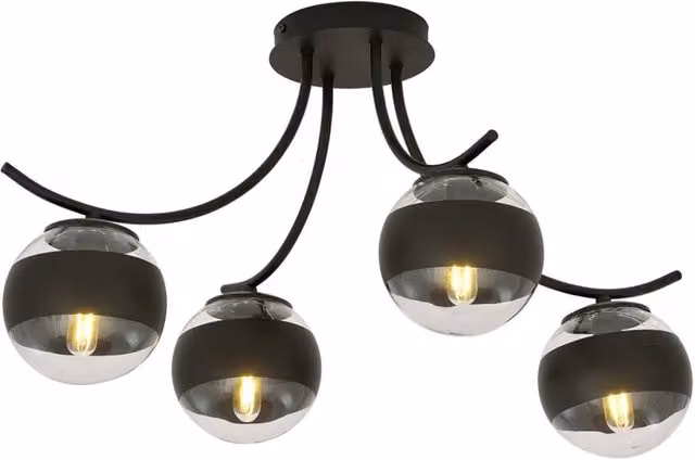 Plafoniera Moderna Polus Luceart-Classic in Acciaio Nero con 4 Luci E14 e Vetro Trasparente
