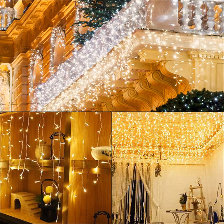 Jopassy LED pioggia di ghiaccio luci fatate bianco caldo 400 LED 15m luce di Natale tenda illuminazione luci fatate albero di Natale