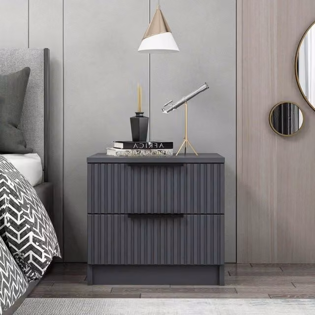 Meranti, Comodino 2 Cassetti, 50x40x47h cm Nero Antracite