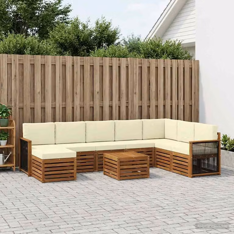 Set di divani da esterno vidaXL 9 pz in legno di acacia con cuscini e tavolino, beige e marrone
