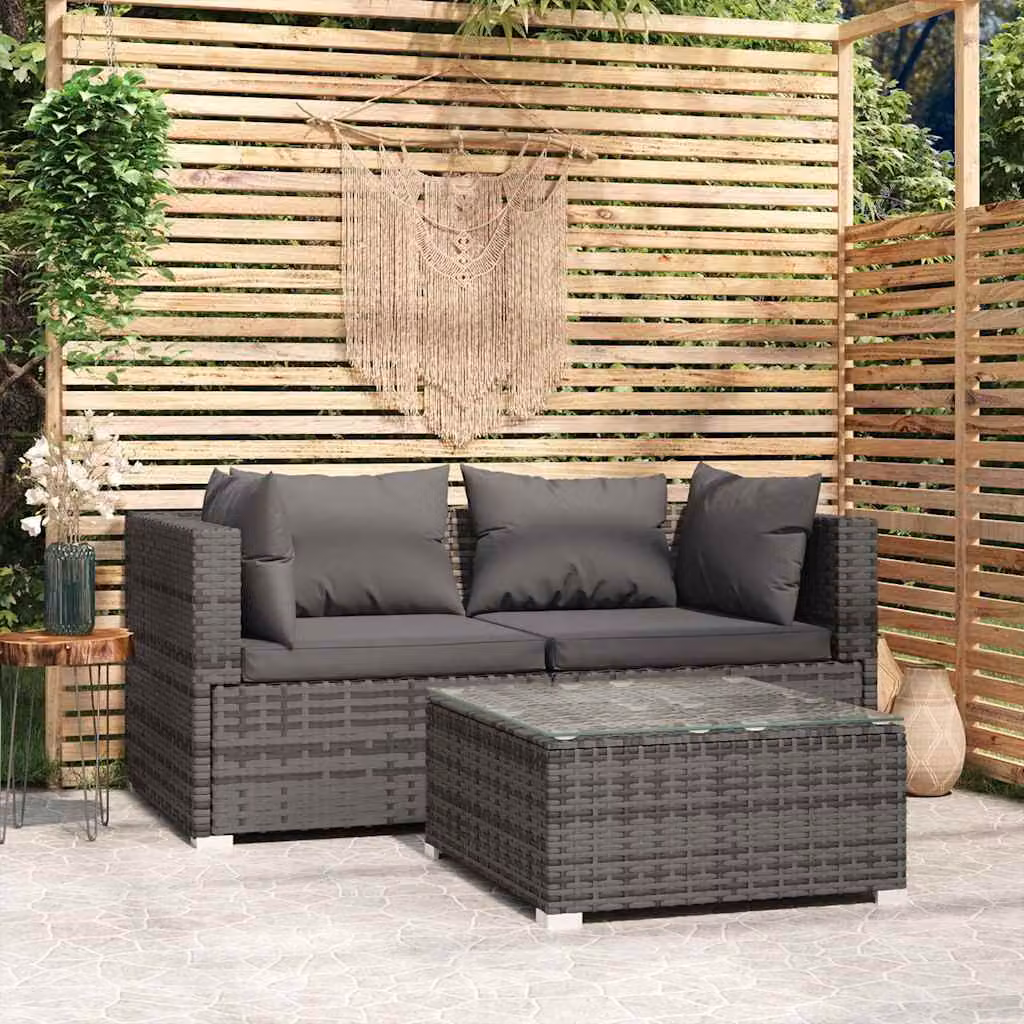 Set da giardino vidaXL composto da divano a 2 posti, elemento angolare, tavolino da caffè e cuscini in antracite con struttura in metallo e design moderno