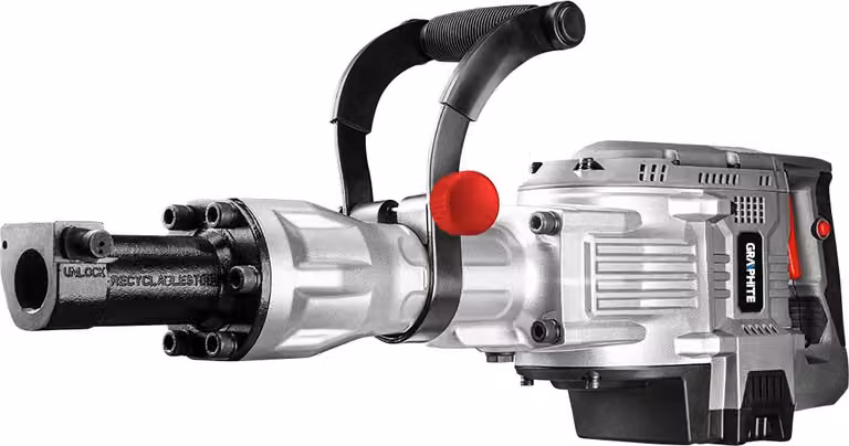 Martello demolitore GRAPHITE con impugnatura esagonale 30 mm, 1700 W, funzione d'urto 1500 min-¹, energia d'urto 45 J, cavo di alimentazione 4 m, peso 14 kg, accessori: 1 scalpello, coperchio antipolvere, contenitore per il grasso, valigetta