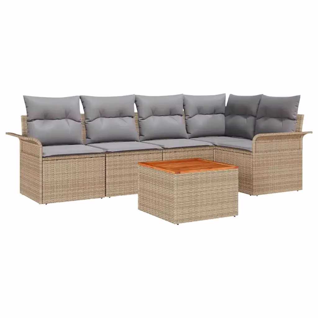 Set Divano da Giardino vidaXL 6 Pezzi in Polyrattan Beige con Cuscini e Tavolino da Caffè – 2
