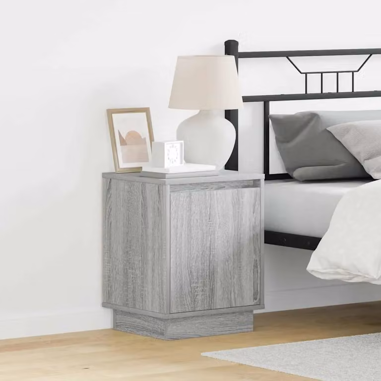 Armadio da notte moderno vidaXL in legno ingegnerizzato grigio con illuminazione integrata L/P/H: 39 x 34,5 x 50 cm