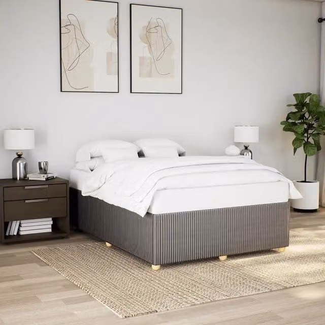 Giroletto vidaXL in tessuto beige e grigio con struttura in legno e doghe, L/P/H: 140 x 190 cm – 1