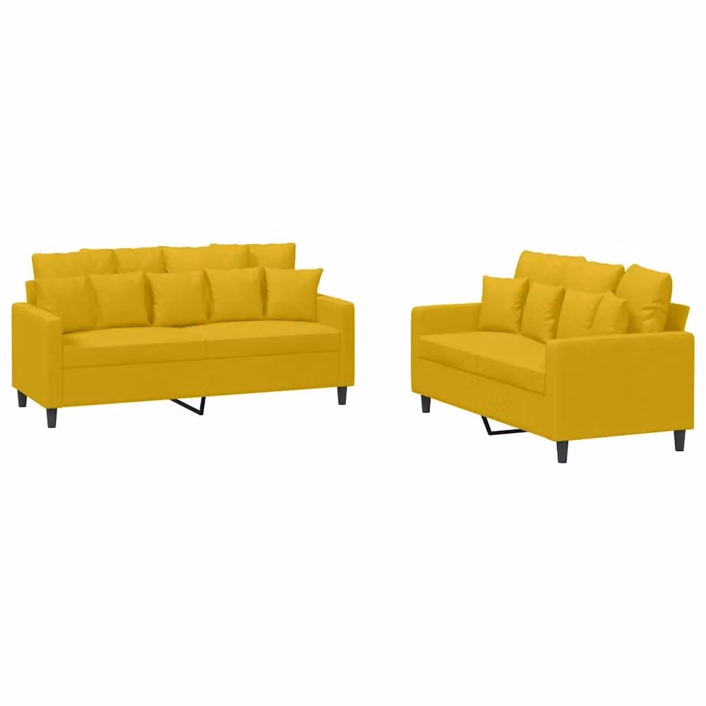 Set di 2 Divani vidaXL in Velluto Giallo con Cuscini per Soggiorno Moderno – 2