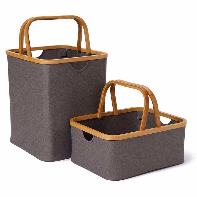 Lumaland - Set di 2 cestini portaoggetti in bambù, colore grigio. Set di 2 contenitori portaoggetti in bambù, ideali per l'organizzazione e la decorazione