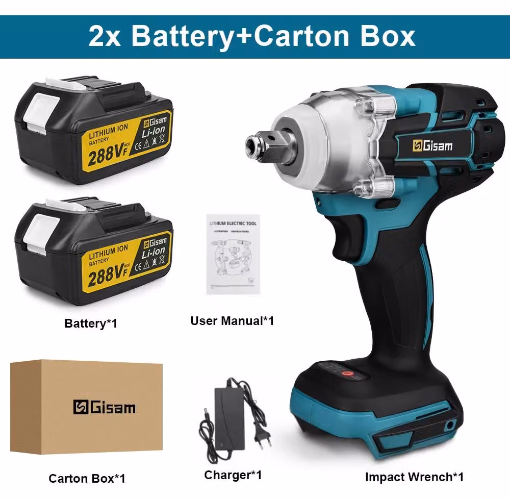 Avvitatore a percussione a batteria da 18V - Avvitatore a percussione elettrico - Coppia di 520 Nm - Motore brushless - Attacco quadrato da 1,27 cm - 2 batterie