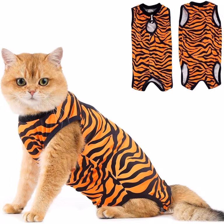 Tuta di recupero post-operatoria per gatti, modello "Modal Recovery Suit", motivo "Tiger"