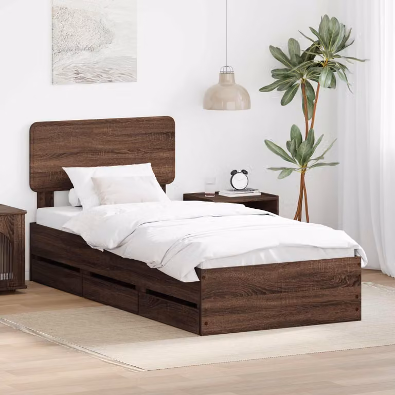 vidaXL Struttura del letto moderna con cassetto in legno color quercia marrone L 200 x L 100 x H 90 cm