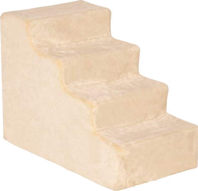 Scaletta per cani portatile PawHut a 4 gradini in flanella beige con rivestimento sfoderabile, L 60 x P 35 x H 44 cm – 1