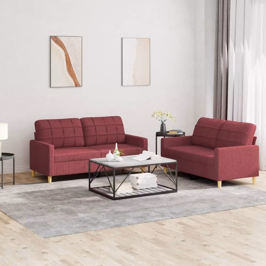 Maison Exclusive - Set divano a 2 posti con cuscini in tessuto bordeaux