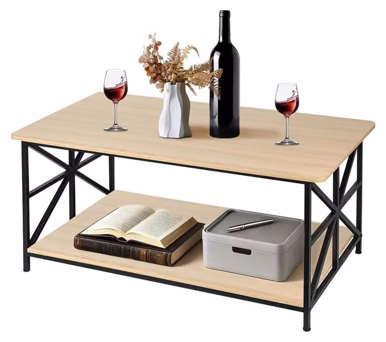 Tavolino rettangolare - Tavolino da soggiorno con ripiano - 2 livelli - Legno - Design moderno - 100x52x47,5 cm - Colore: marrone