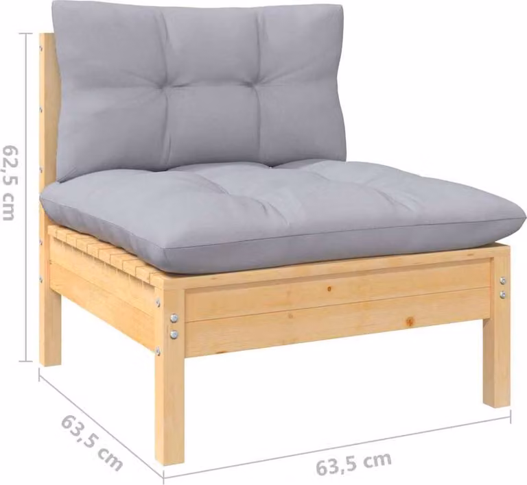 Set Divani da Giardino 13 pz con Cuscini Grigi Massello di Pino