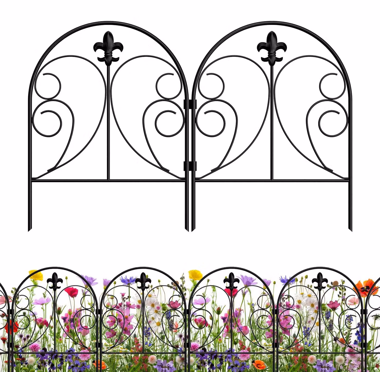 Recinzione da giardino in metallo, decorativa, composta da 10 pannelli, da installare senza scavo, ideale per proteggere i cani
