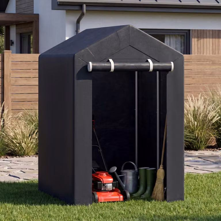 Costway Capanno da giardino impermeabile per biciclette e moto con tetto spiovente, colore nero, L 150 cm x P 92 cm x H 150 cm