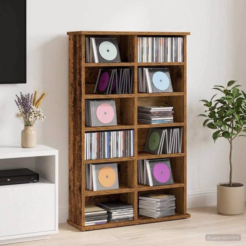 Mobile per CD vidaXL in legno ingegnerizzato color marrone, L: 60 cm, P: 17 cm, H: 92 cm
