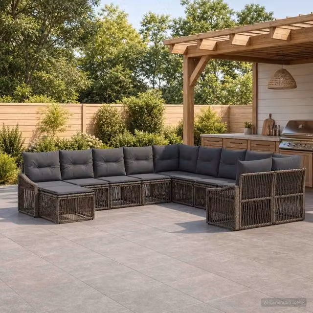 Set Divano da Giardino 11 pz Grigio polyrattan 3436205