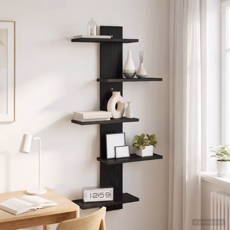 vidaXL Mensola a muro moderna in MDF Nero opaco L 48,5 x P 15 x H 101 cm