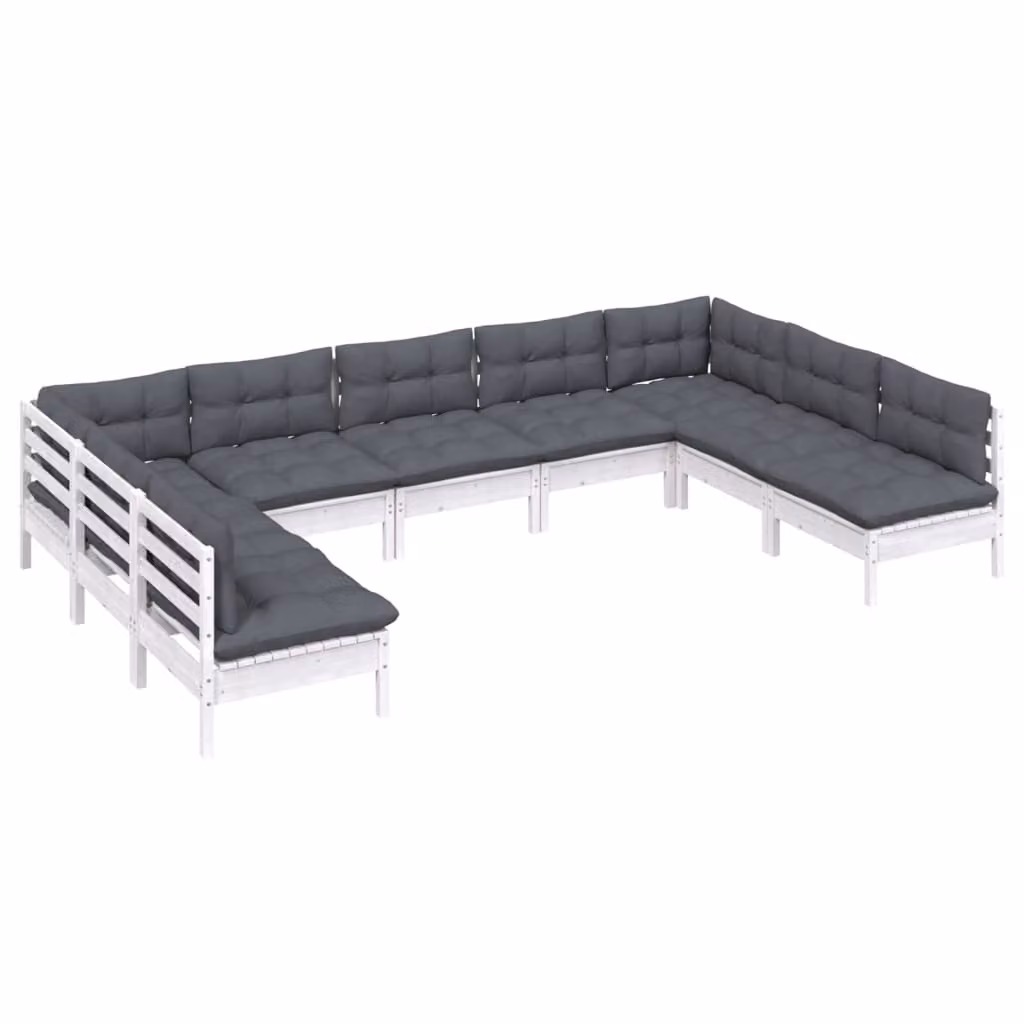 Set Divani da Giardino 9 pz con Cuscini Bianchi Legno di Pino