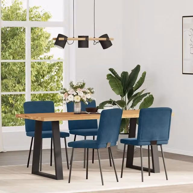 Set di 4 sedie da pranzo vidaXL in velluto blu con struttura in metallo e legno – 1