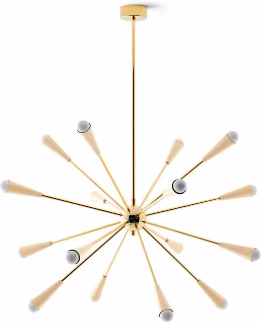 Lampada a sospensione Stilnovo Sputnik in metallo oro e beige con luce LED calda