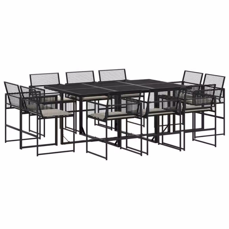Set da Pranzo da Giardino 11 pz con Cuscini in Polyrattan Nero