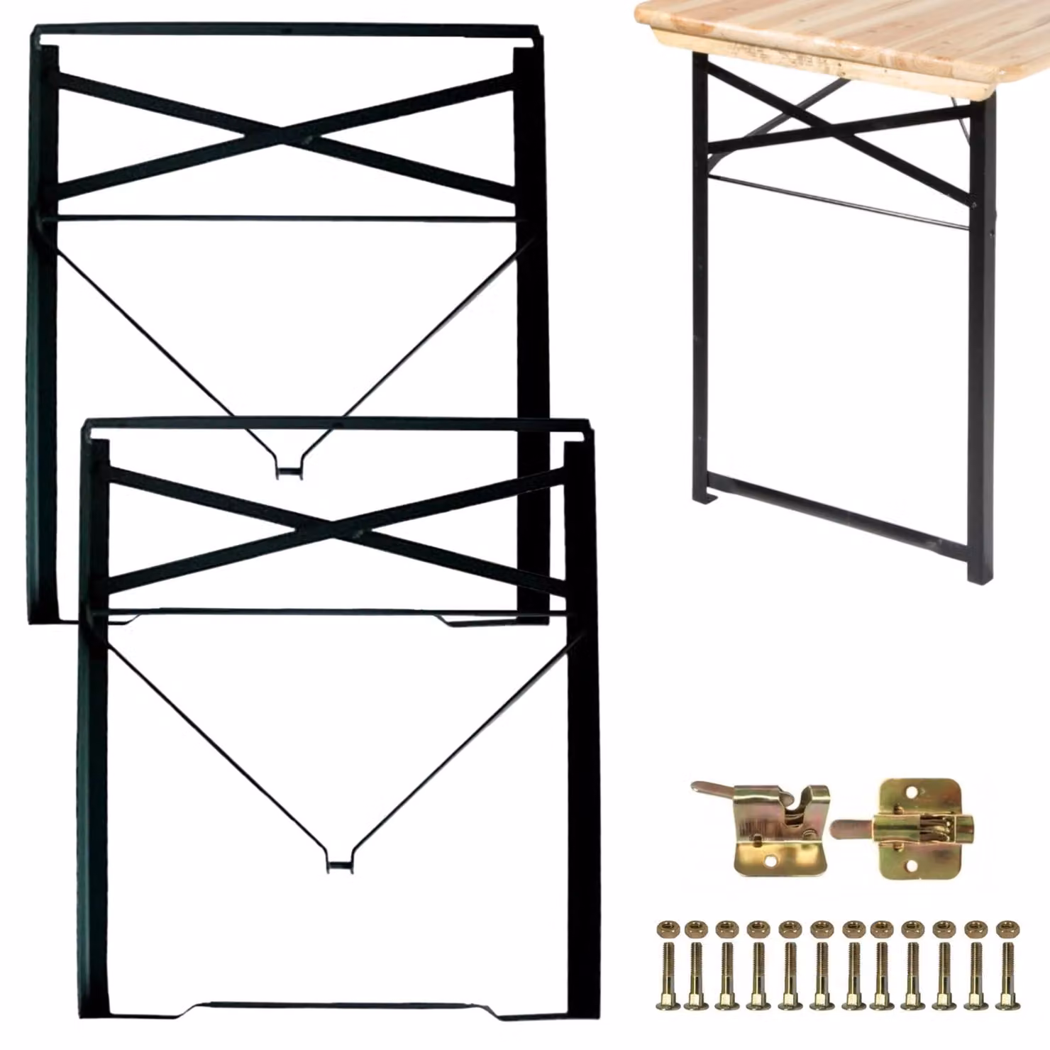 Gambe pieghevoli in metallo, nere, 73x53 cm, complete di kit di montaggio, adatte per giardino e campeggio