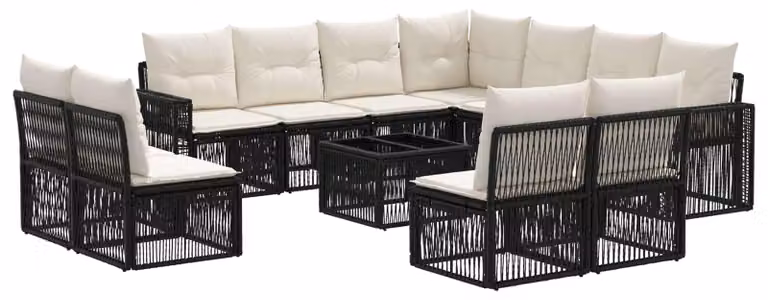 Set Divano da Giardino 12 pcs Nero e Bianco Crema polyrattan