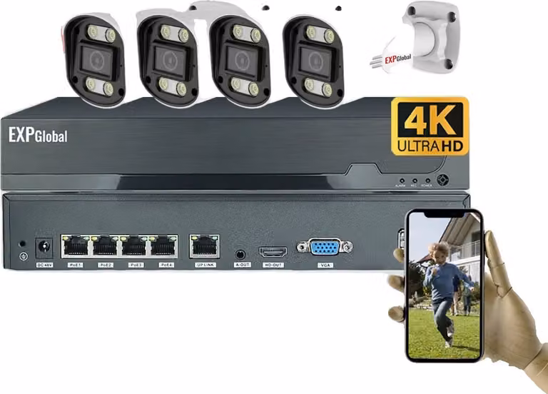 Sistema di telecamere di sicurezza, risoluzione 5MP/8MP, visione notturna intelligente a colori, telecamera 1x4CH 4x5MP, Nessuno