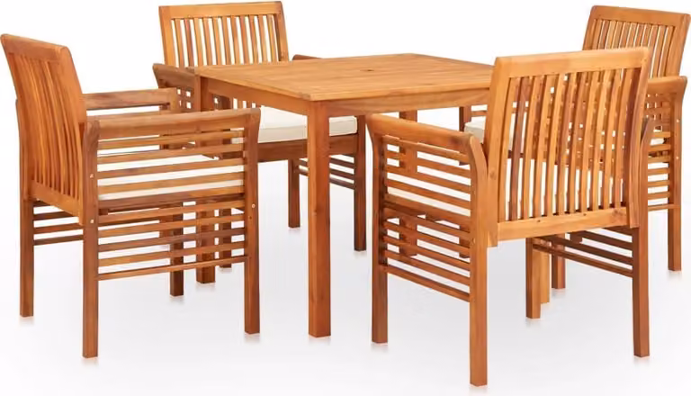 The Living Store Set da pranzo da giardino 5 pezzi con cuscini in legno massiccio di acacia