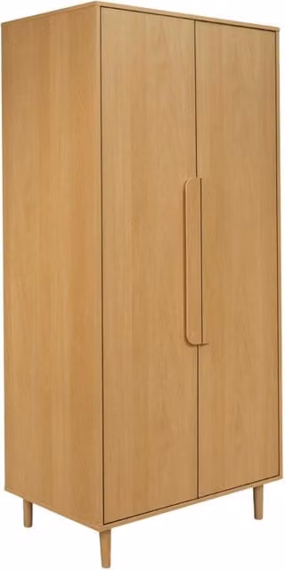 Armadio guardaroba effetto legno 2 ante, ripiani e appendiabiti,