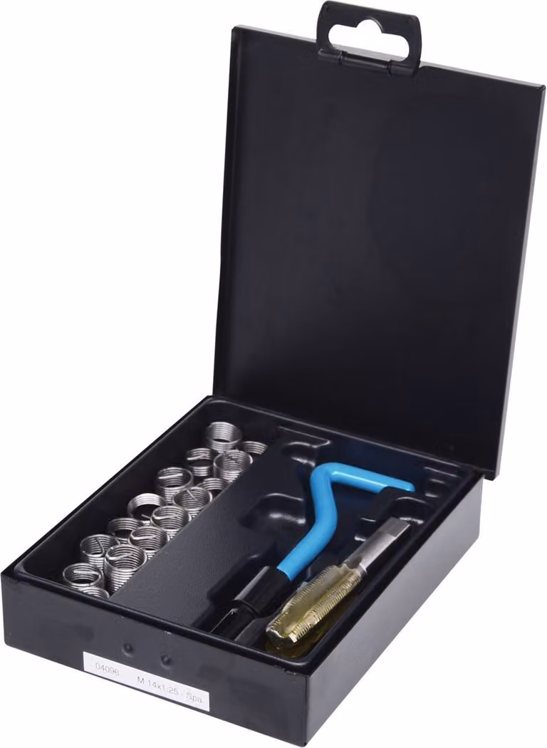 KS Tools Set per la riparazione di filetti in acciaio inox M14x1,25 mm, 17 pezzi, 150.6140