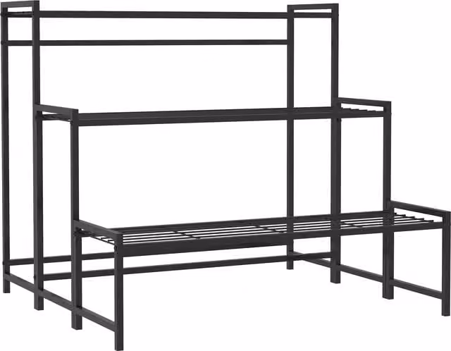 Scaffale per piante Outsunny a tre livelli in metallo nero per interno ed esterno