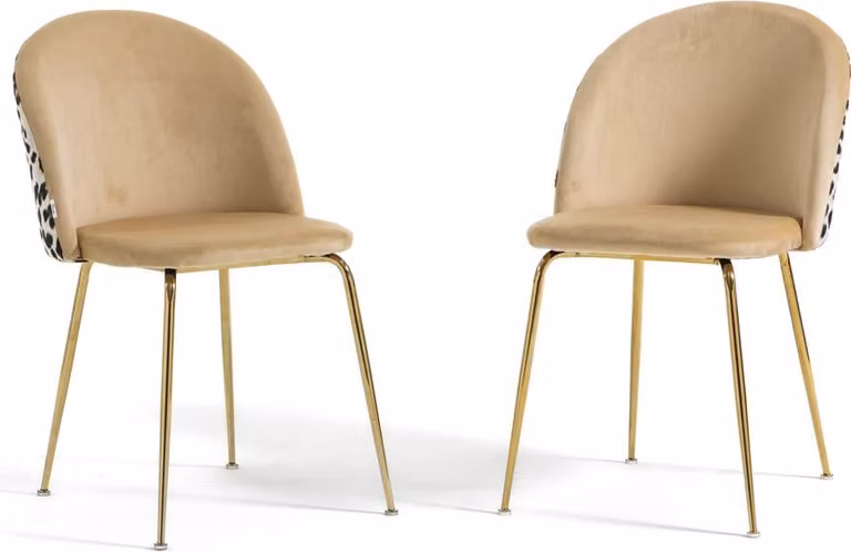 Set di 2 sedie da pranzo imbottite in velluto decorato, gambe in metallo, design elegante per cucina, sala da pranzo, bar e ristoranti SARA - Leopardo/Oro